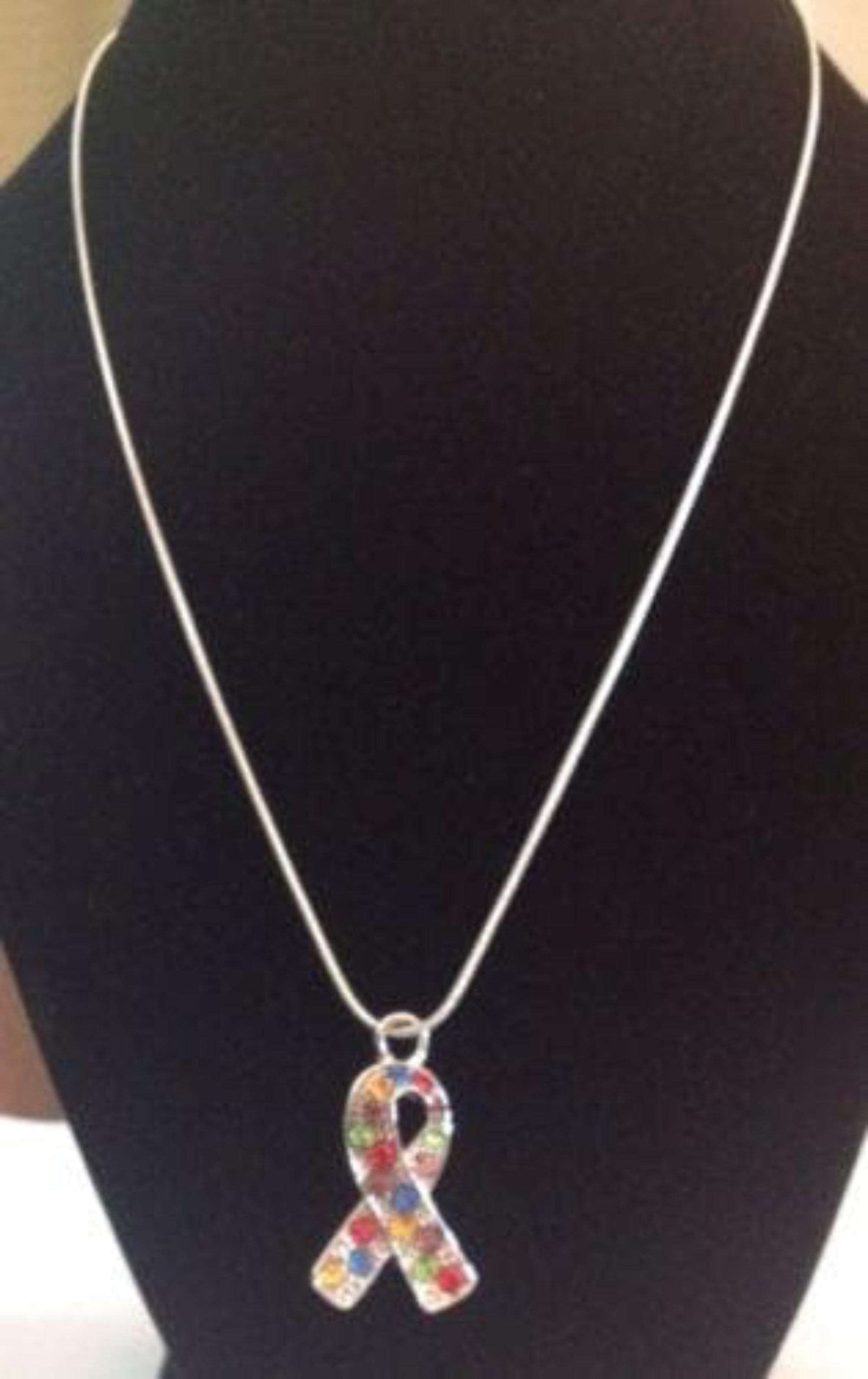 Autism Awareness Crystal Ribbon Pendant Necklace - The House of Awareness