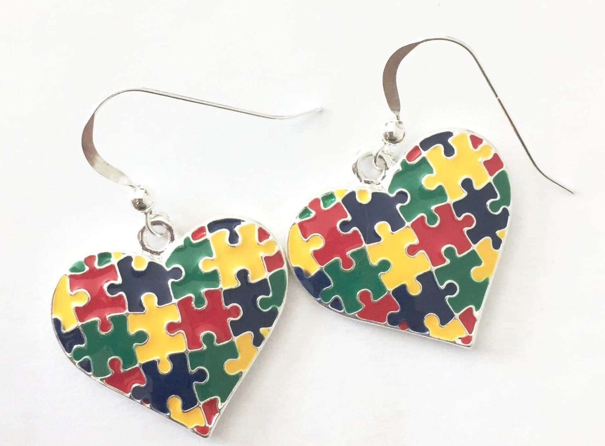 Autism Heart Charm Fish Hook Earrings - The House of Awareness
