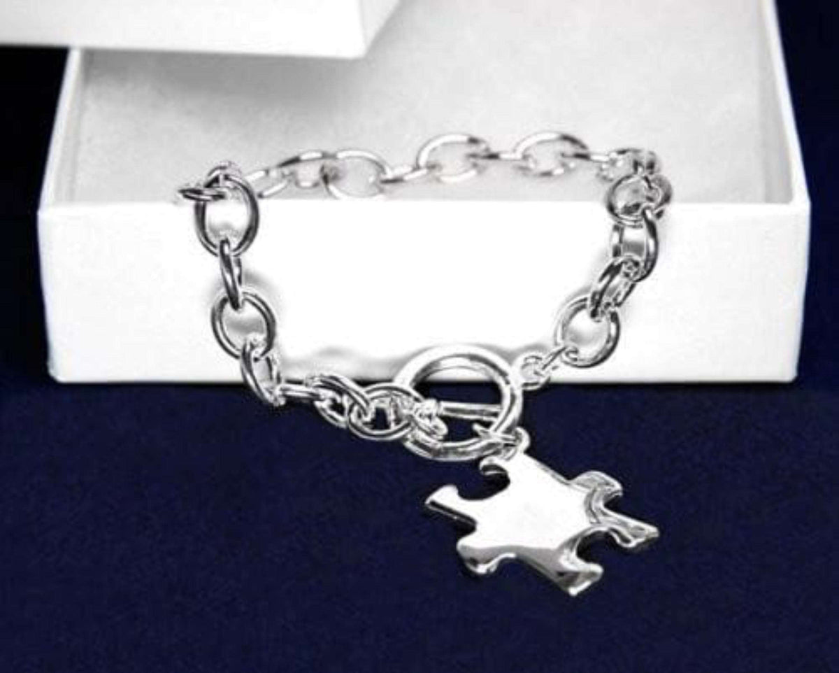 Autism and Aspergers Awareness Puzzle Bracelet-Chunky Silver Bracelet with Puzzle Charm - The House of Awareness