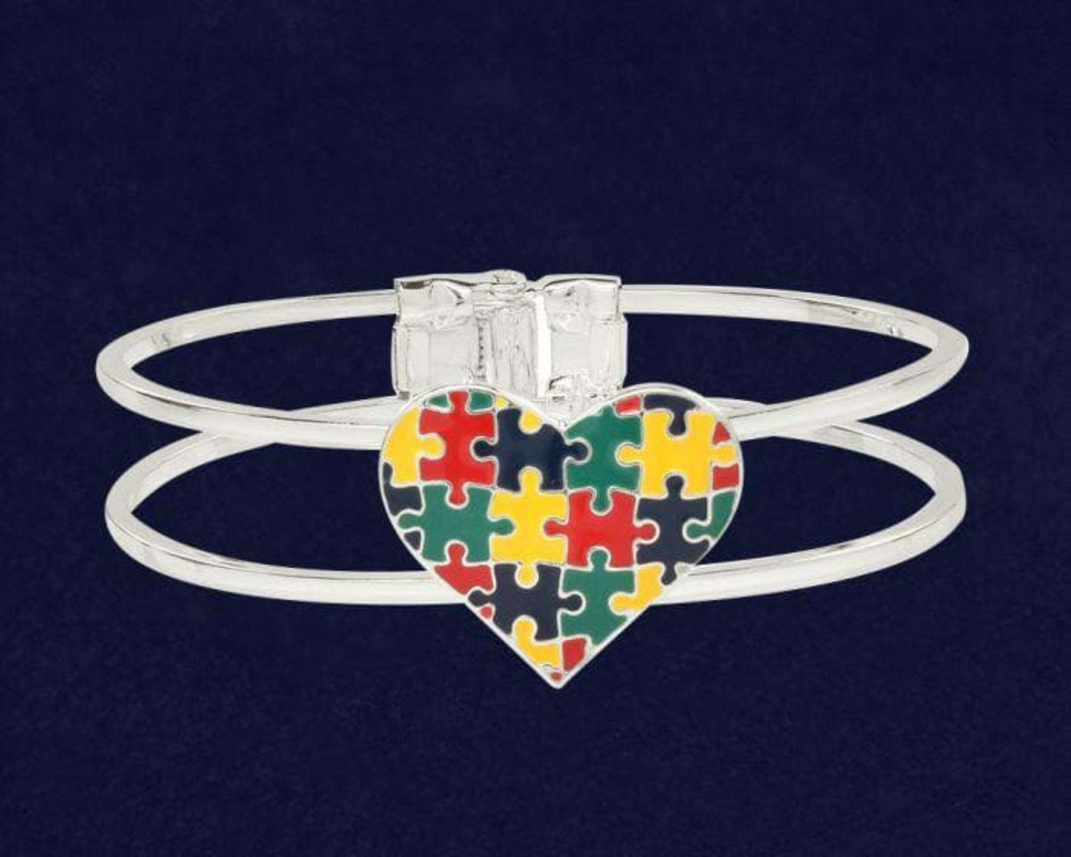 Autism Awareness Bangle Multicolor Puzzle Heart Bracelet - The House of Awareness