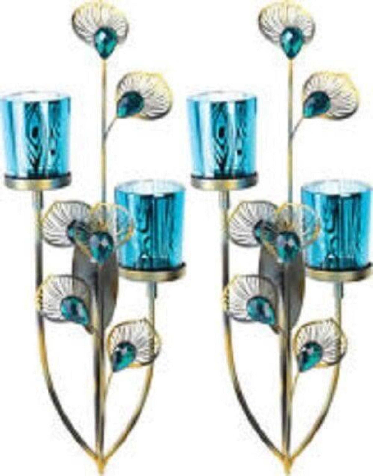 2 Peacock Plume Candle Wall Sconces - The House of Awareness