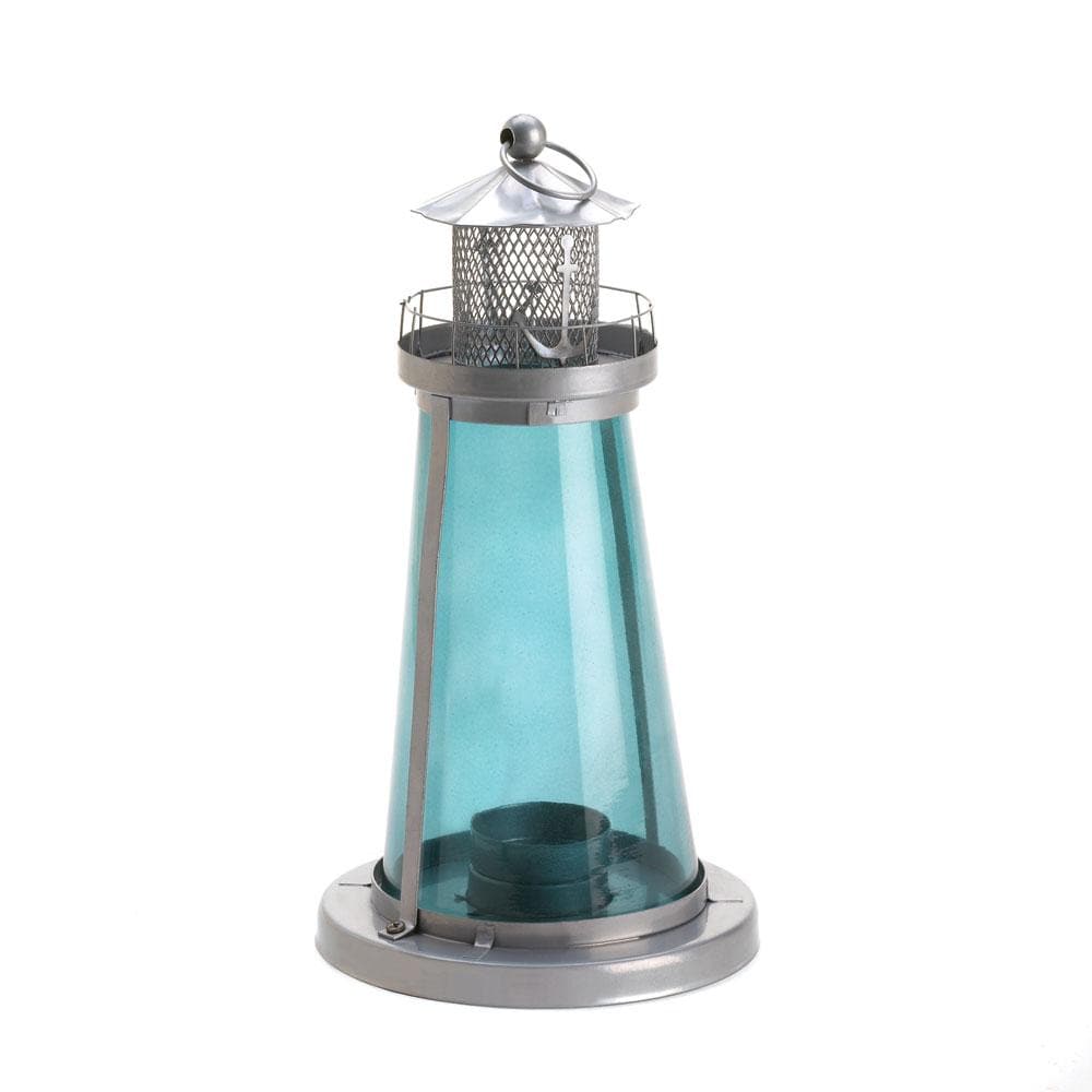 Set of 2 Blue Glass Lighthouse Lanterns - The House of Awareness