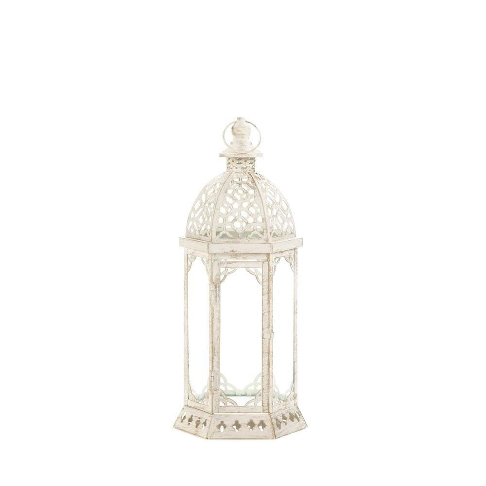 Graceful Distressed Small White Lantern - The House of Awareness