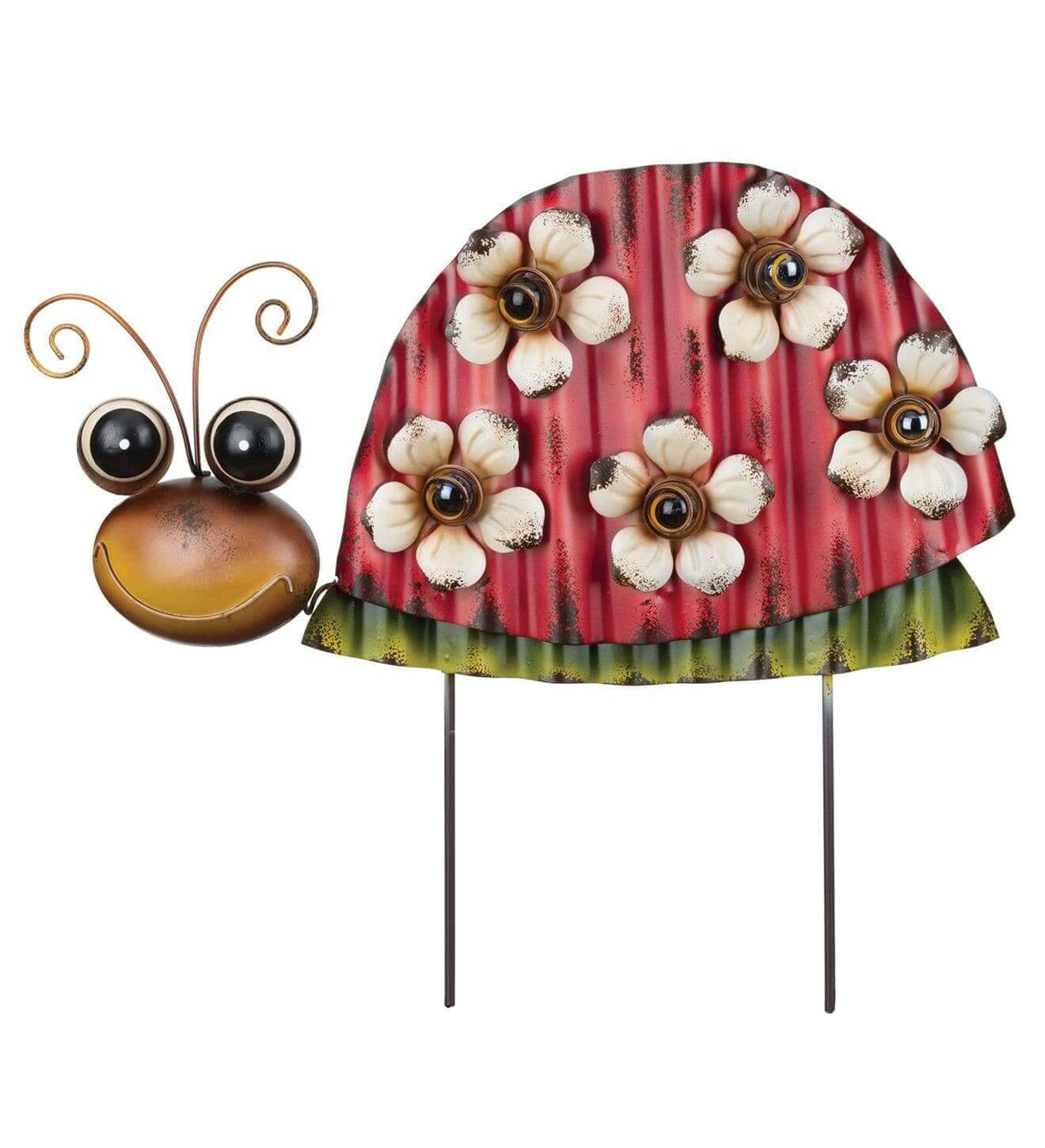 Red Ladybug with Flowers Garden Stake
