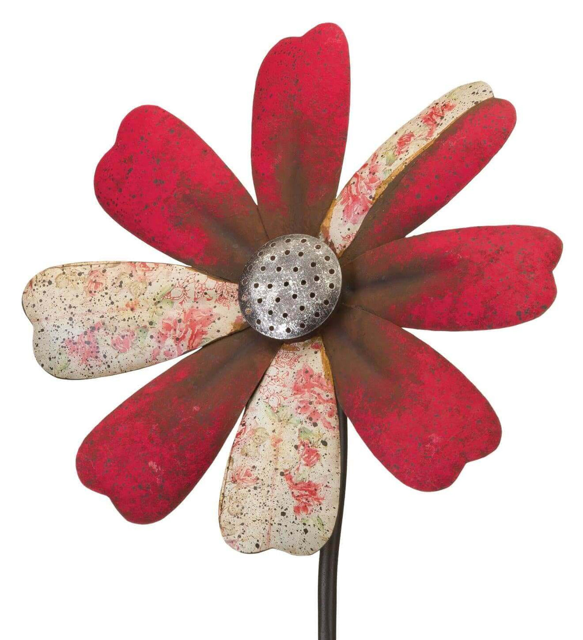 Red Flower Wind Spinner with Stake