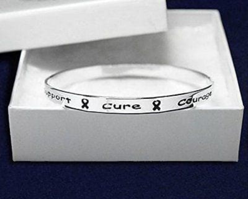 Cancer Awareness Silver Ribbon Bangle Words Support, Cure, Hope, Courage - The House of Awareness