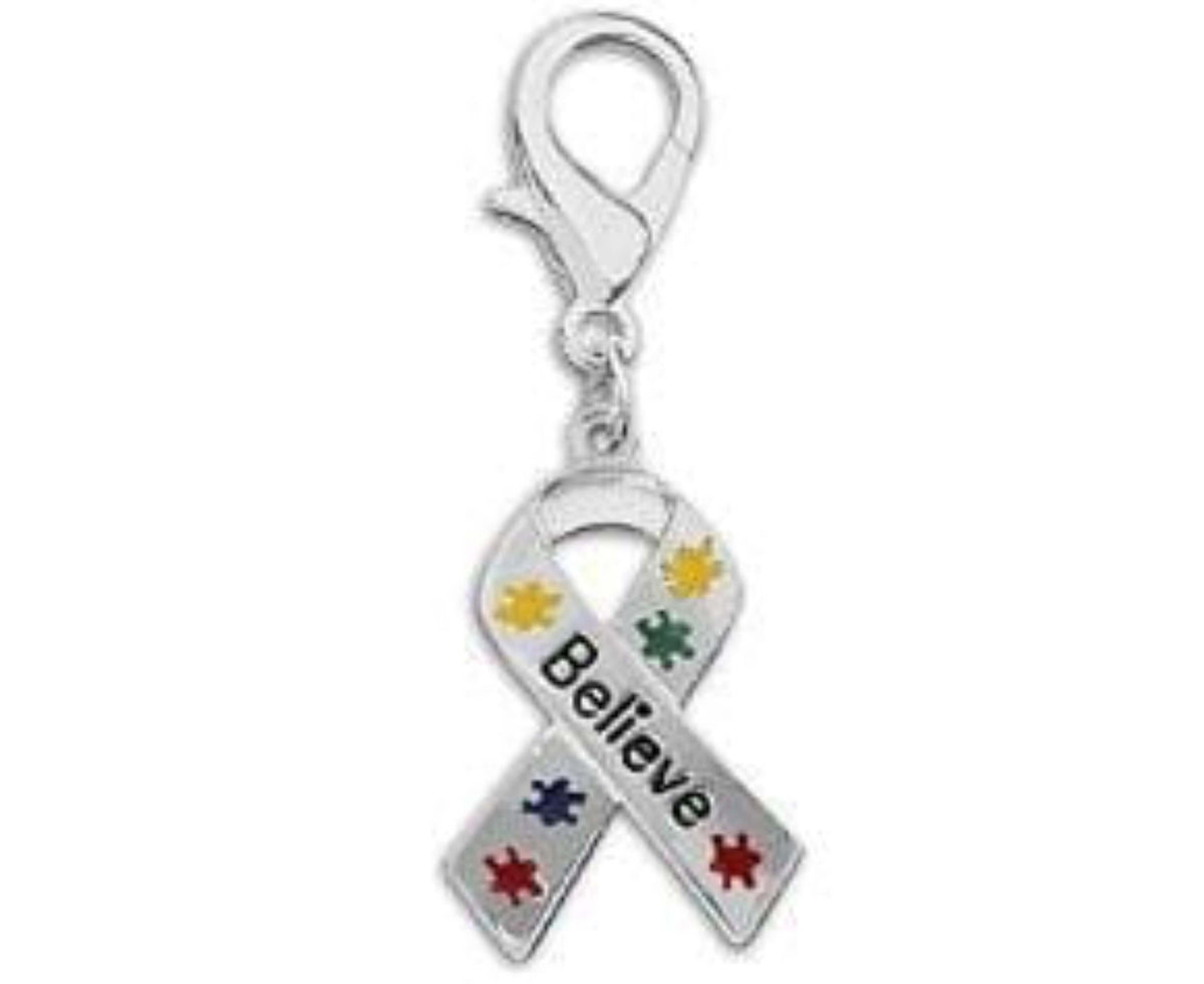 Puzzle Piece Ribbon Believe Hanging Charm for Mental Health Awareness - The House of Awareness