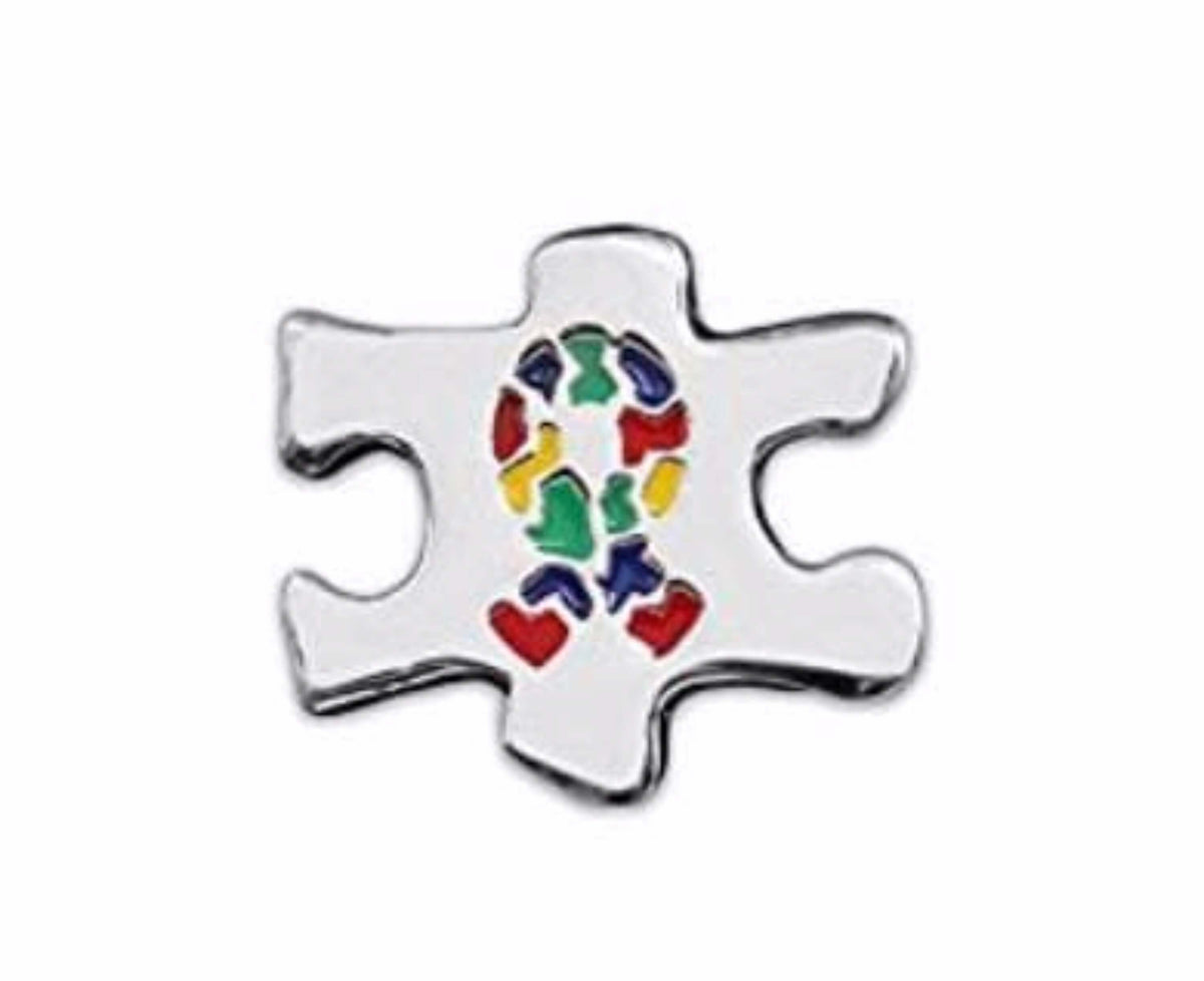 Puzzle Piece With Autism Awareness Ribbon Pins - The House of Awareness
