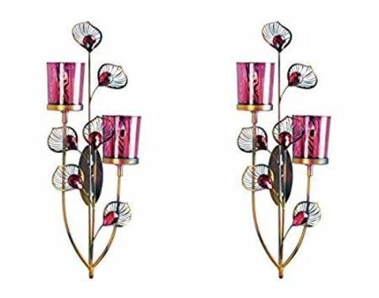 Pair of Pink Peacock Wall Sconces - The House of Awareness