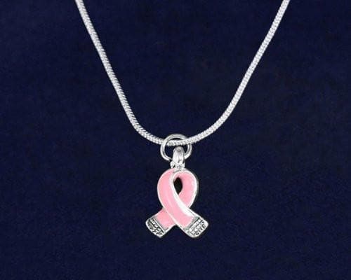Silver Trim Pink Ribbon Necklace for Breast Cancer - The House of Awareness