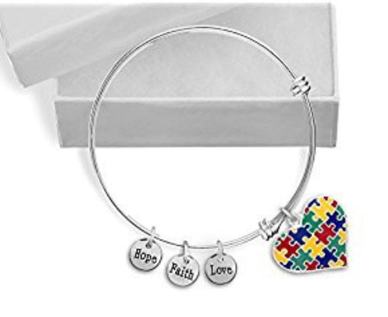 Autism Puzzle Piece Heart Multicolor Charm Bracelet - The House of Awareness