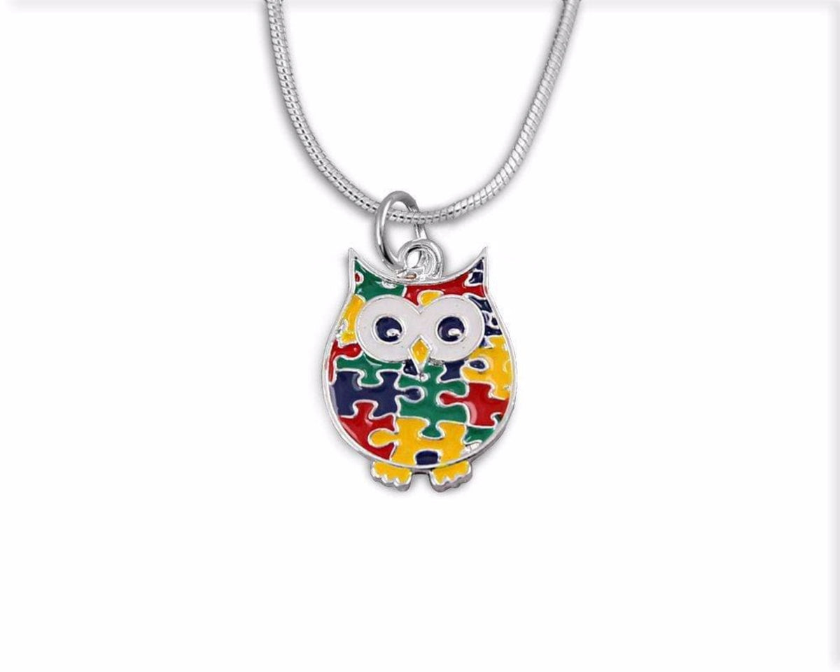 Autism Owl Puzzle Piece Necklace with a Box - The House of Awareness