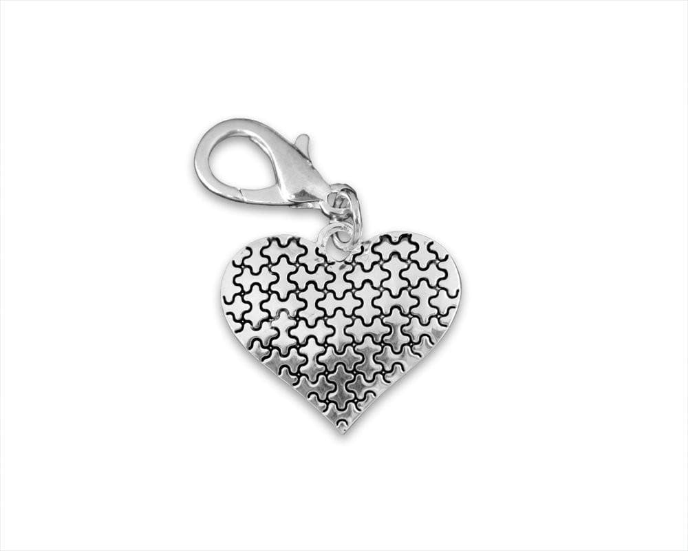 Silver Heart Puzzle Piece Hanging Charm for Autism Awareness - The House of Awareness