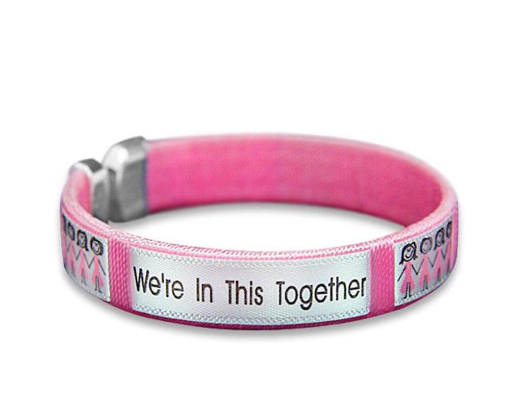 Breast Cancer Awareness Pink Ribbon Together Open Bangle Bracelet - The House of Awareness