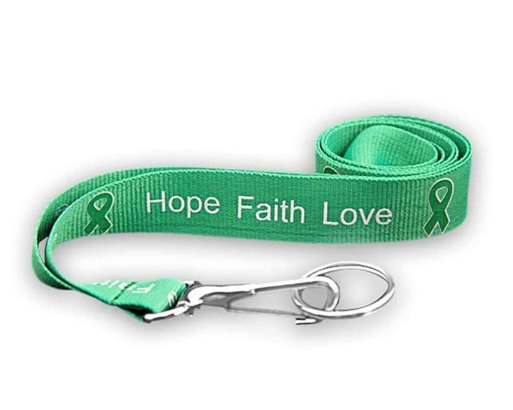 Green Ribbon Lanyard - Hope, Faith, Love for Cancer - The House of Awareness