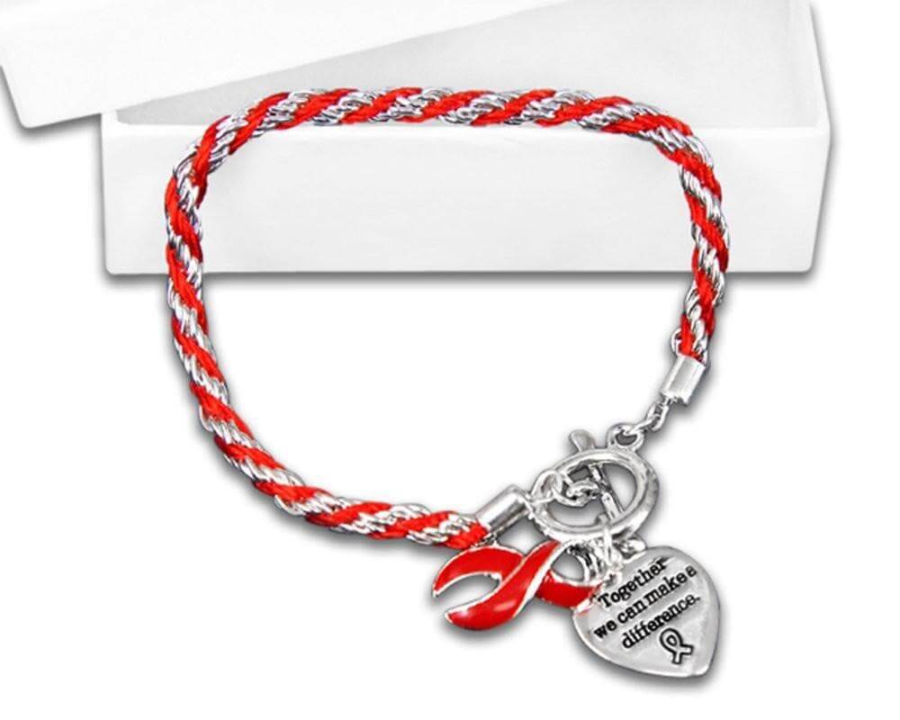 Rope Style Red Ribbon Bracelets for Heart Disease - The House of Awareness