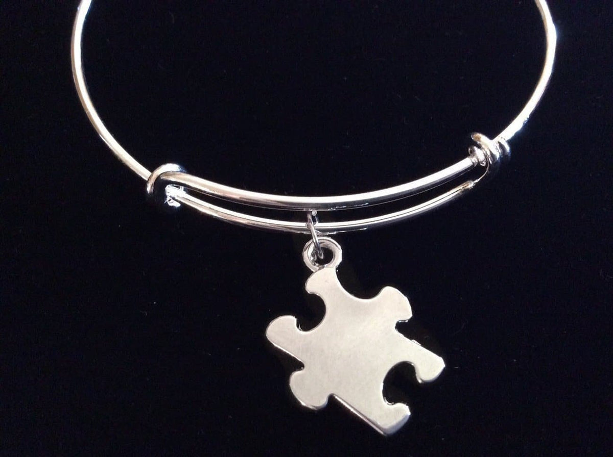 Autism Awareness Silver Puzzle Piece Expandable Charm Bracelet - The House of Awareness