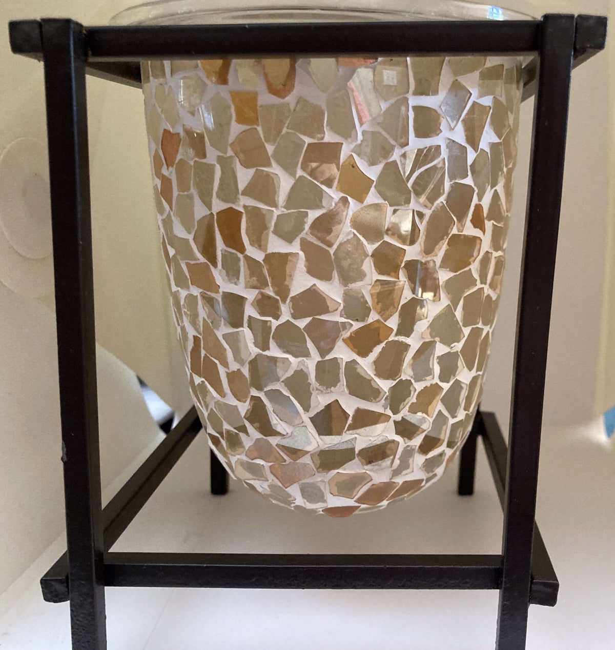iron stand with mosaic candle holder- The House of Awareness