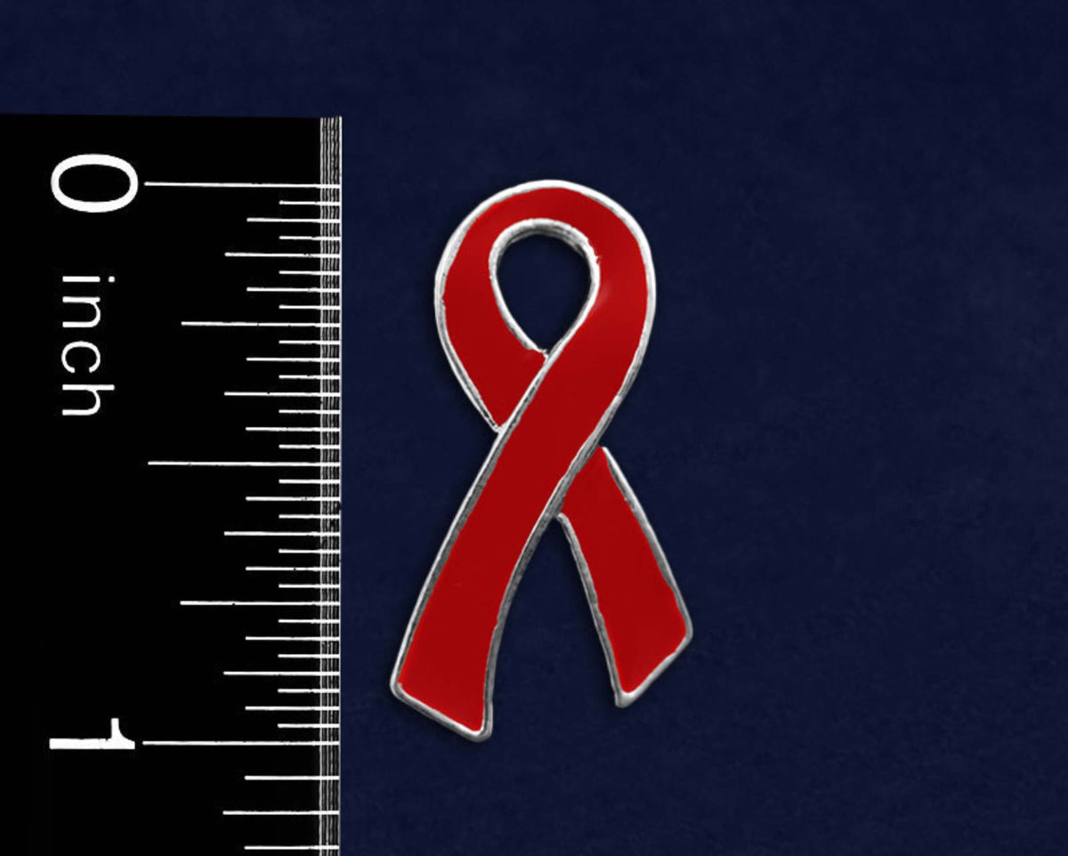 Red Ribbon Pin - Large Flat for Heart Disease