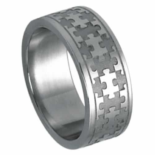 Steel Ring For Autism Awareness with Laser Cut Puzzle Piece Design - The House of Awareness