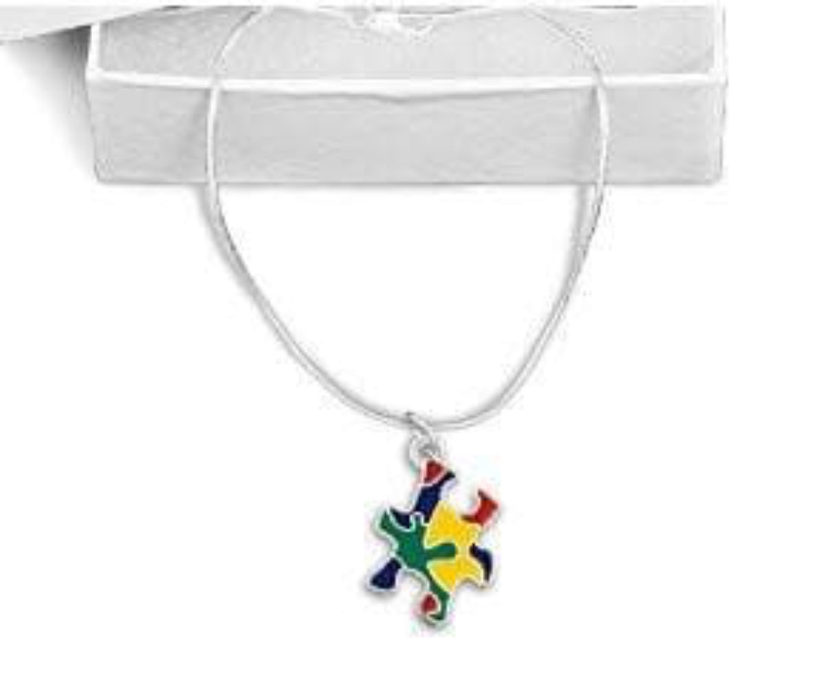 Autism Awareness Colored Puzzle Piece Necklace - The House of Awareness