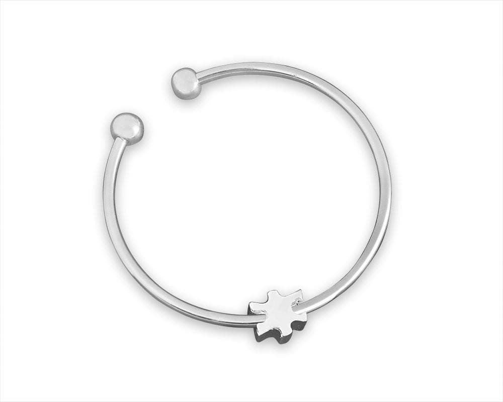 Autism Floating Puzzle Piece Open Bangle Bracelet - The House of Awareness