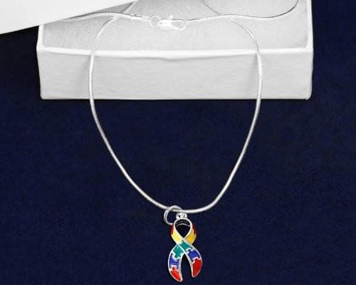 Puzzle Charm 16" Necklace for Autism Awareness paired with Small Hoop Earrings - The House of Awareness