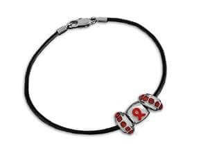 Red Ribbon Crystal Charm on Black Cord Bracelet for Causes - The House of Awareness