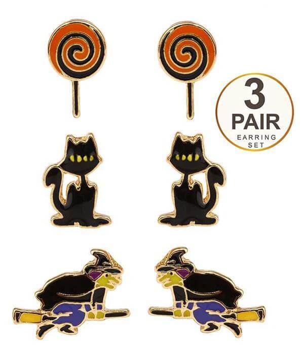 Halloween Theme 3 Pair Earring Set With Witches - The House of Awareness