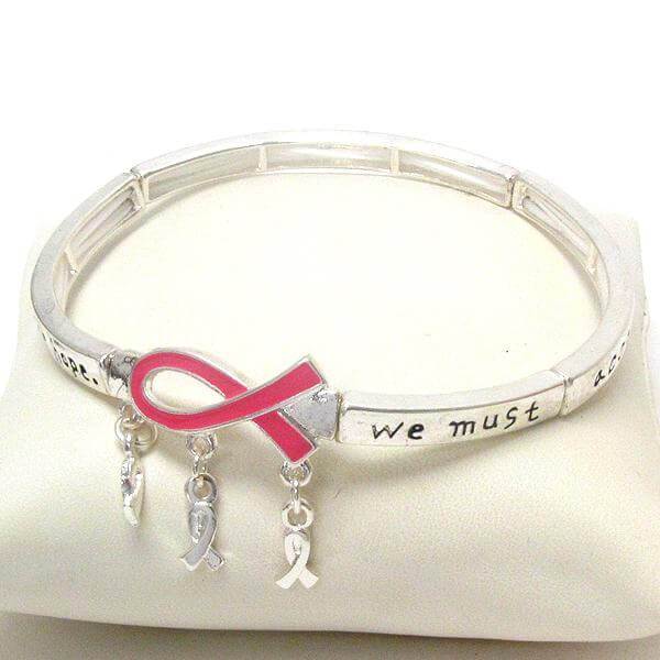 Breast Cancer Awareness Pink Ribbon Stretch Prayer Bracelet - The House of Awareness