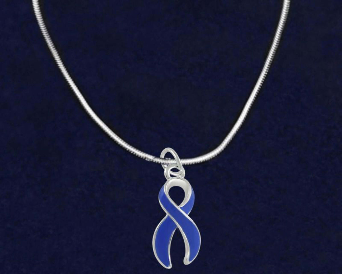 Large Dark Blue Ribbon Necklace for Causes