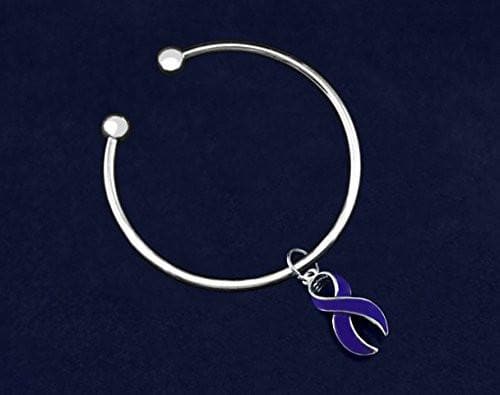 Open Bangle Bracelet with Purple Ribbon Charm for Causes - The House of Awareness