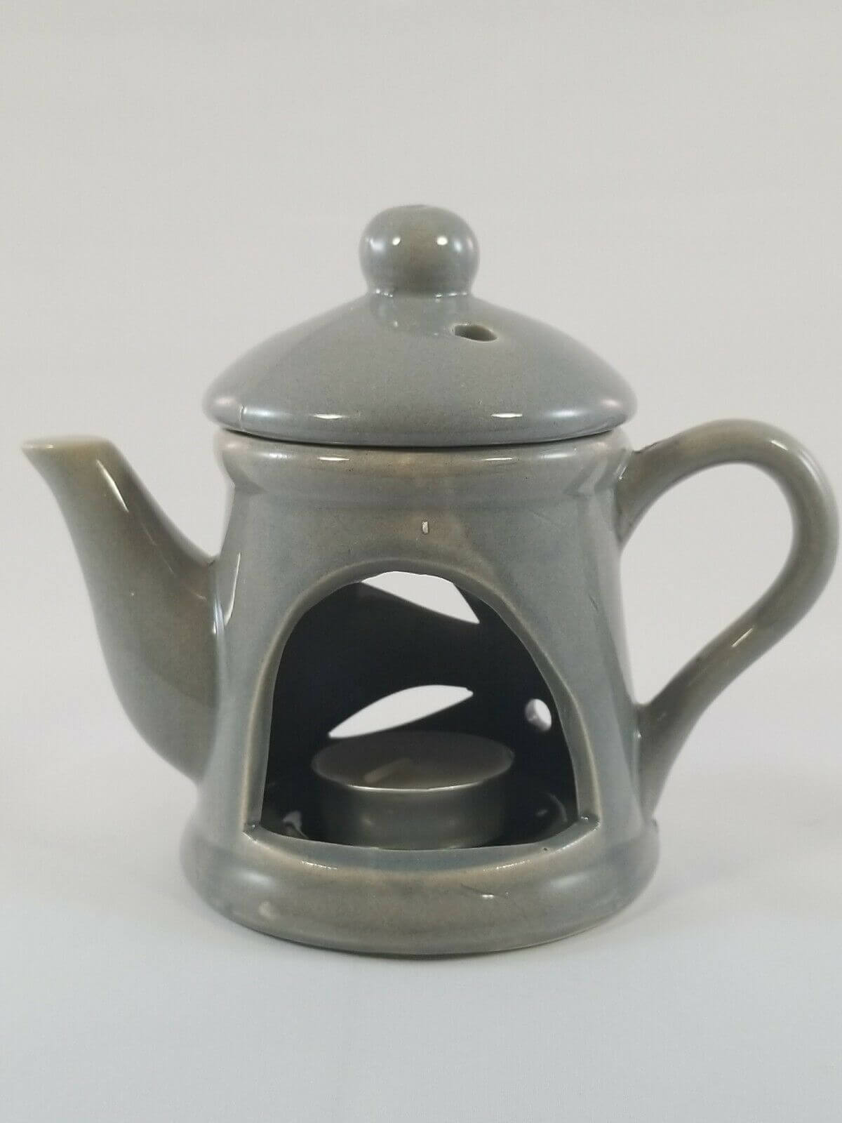  Ceramic Grey Teapot Oil Warmer with Decorative Cutouts- The House of Awareness