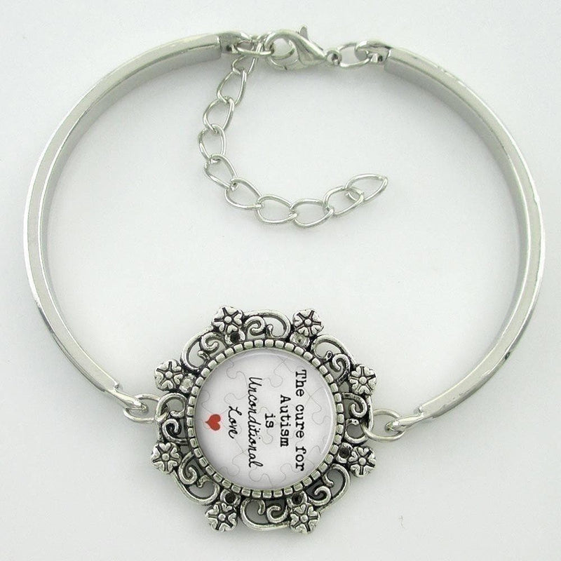 The Cure for Autism is Unconditional Love Glass Dome Lace Charm Bracelet - The House of Awareness