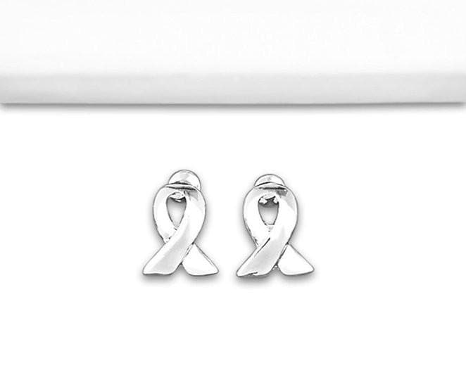 Silver Ribbon Stud Earrings for Heart Disease - The House of Awareness