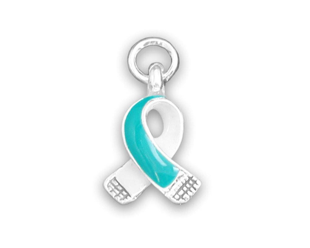 Small Teal & White Ribbon Charm for Cancer and other Causes - The House of Awareness