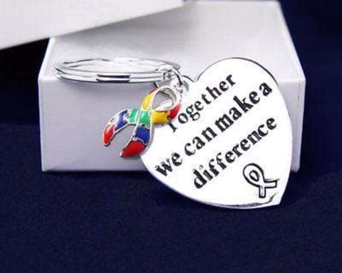 Autism ASD Awareness Ribbon Key Chain words "Together We Can Make A Difference" - The House of Awareness