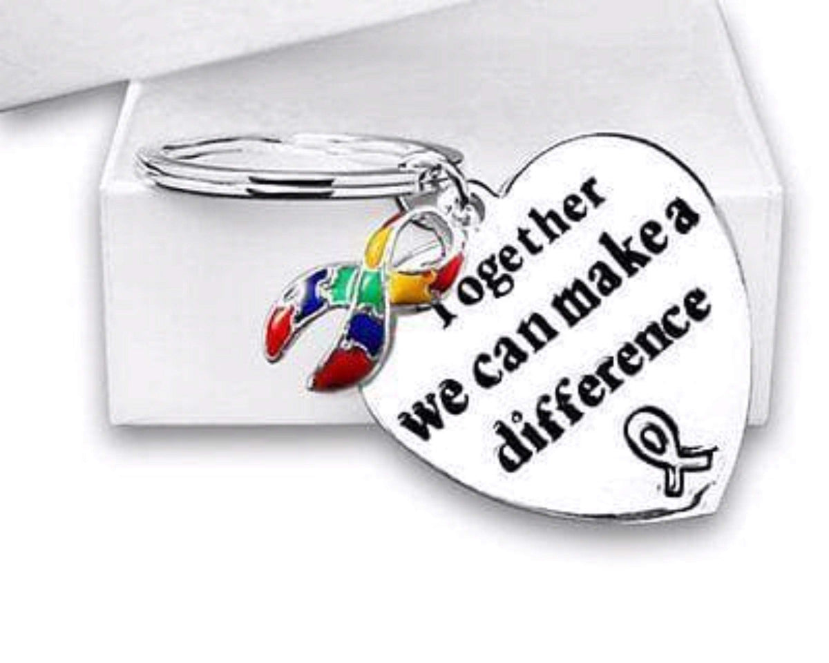 Autism ASD Awareness Ribbon Key Chain words "Together We Can Make A Difference" - The House of Awareness