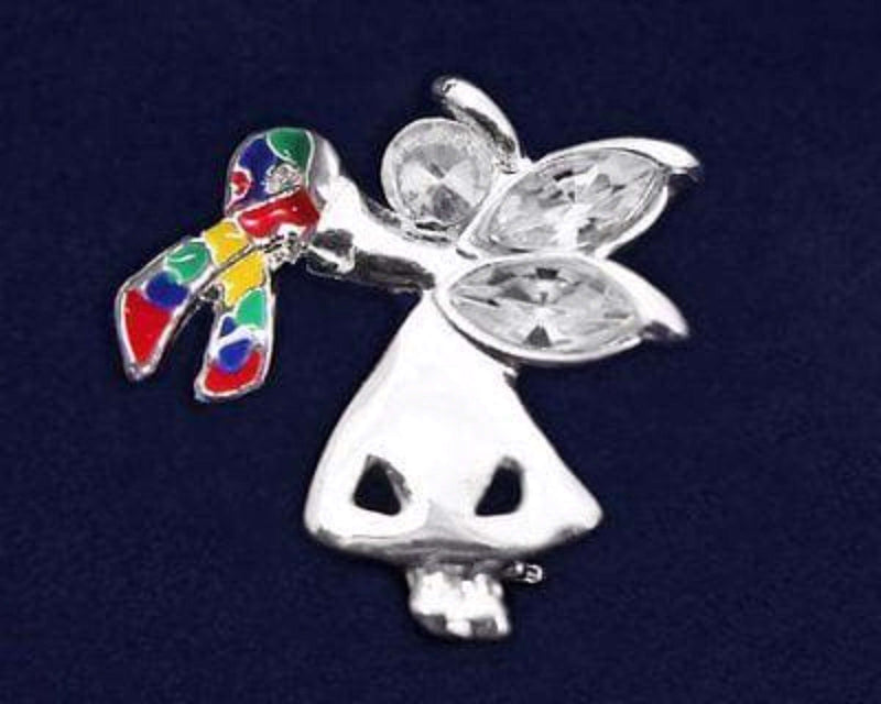 Autism and Aspergers Ribbon Angel By My Side Pin - The House of Awareness