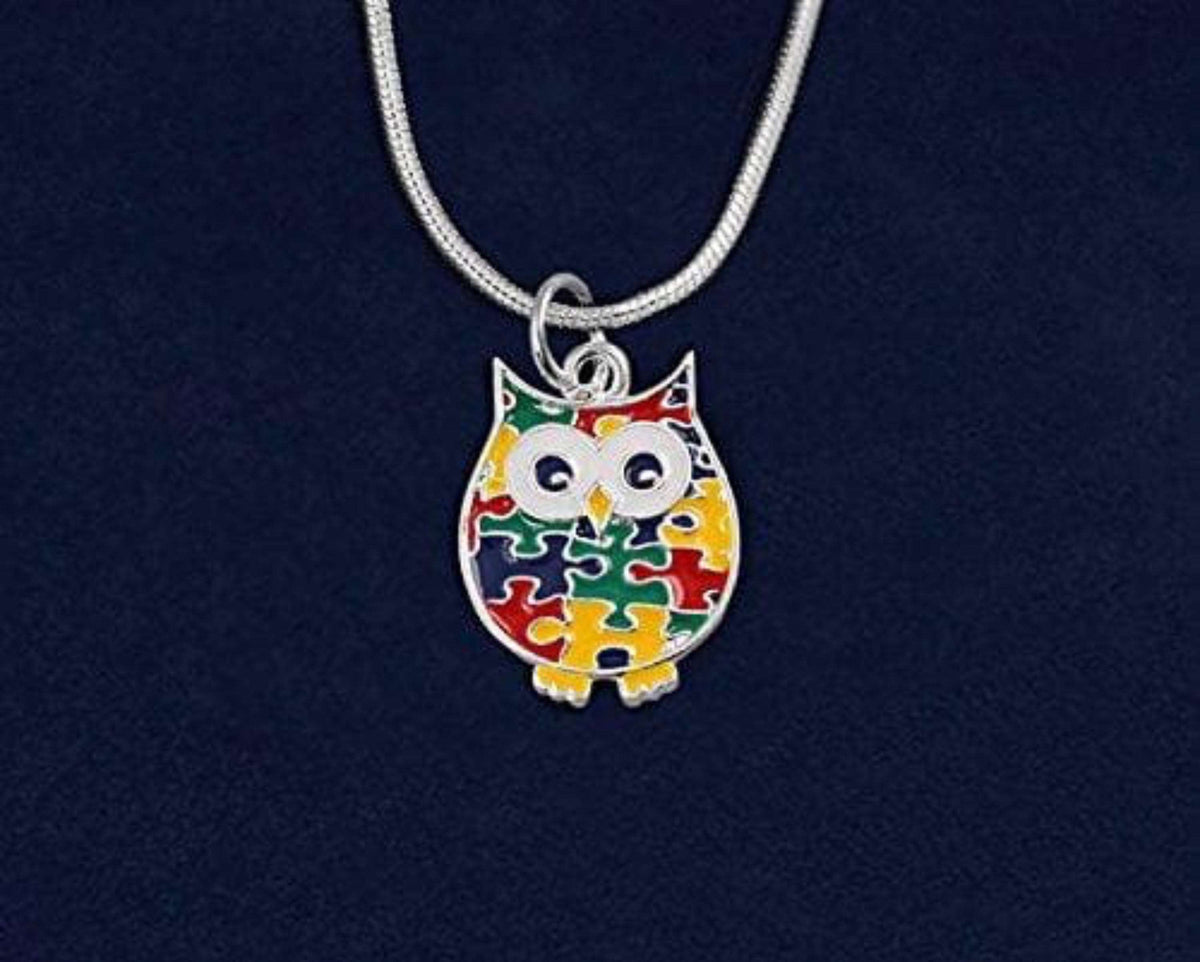 Autism Owl Puzzle Piece Necklace with a Box - The House of Awareness