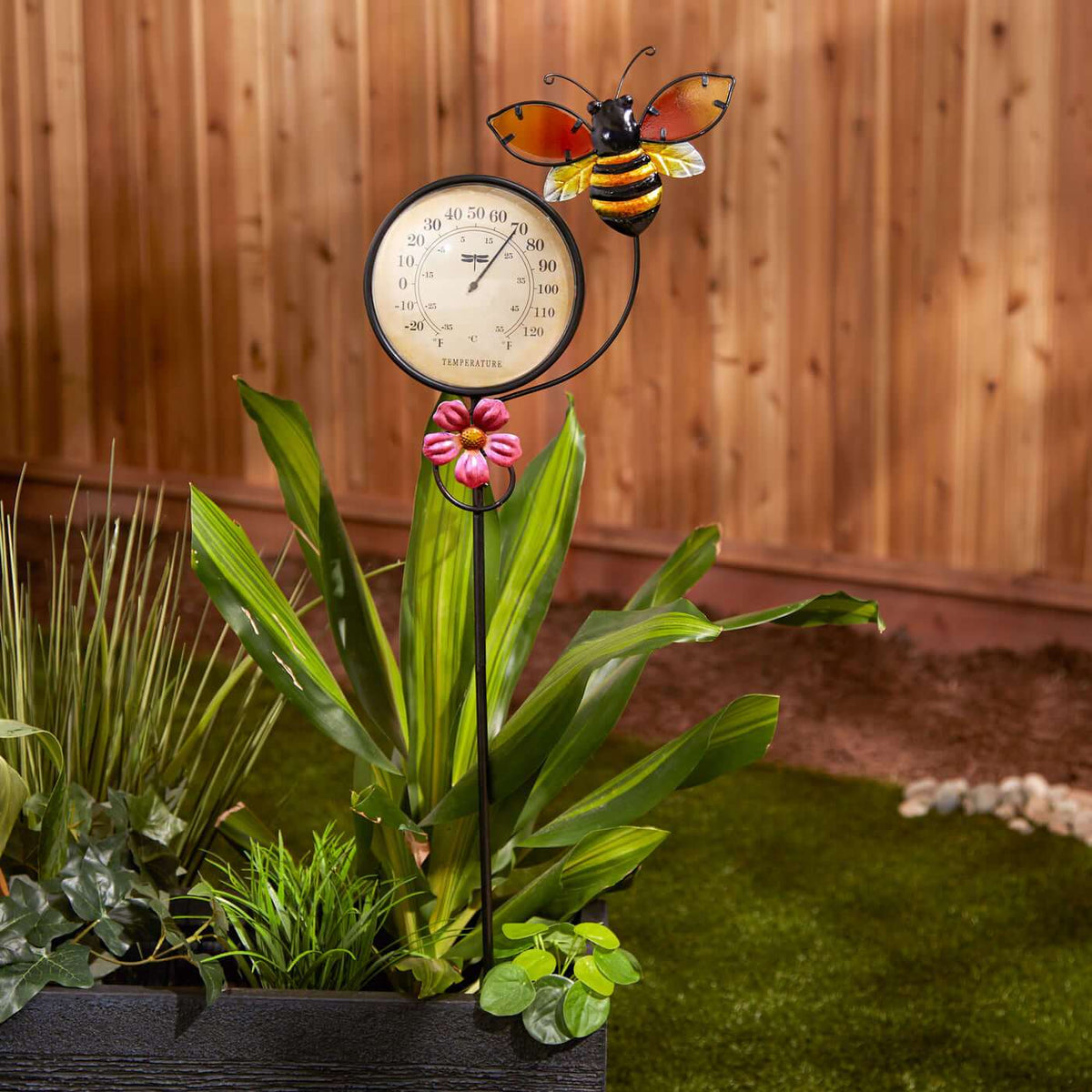 Butterfly and Dragonfly Thermometer Garden Stake