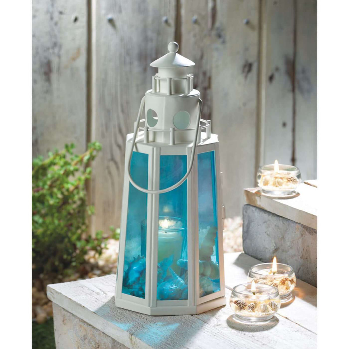Blue And White Lighthouse Candle Lantern- The House of Awareness