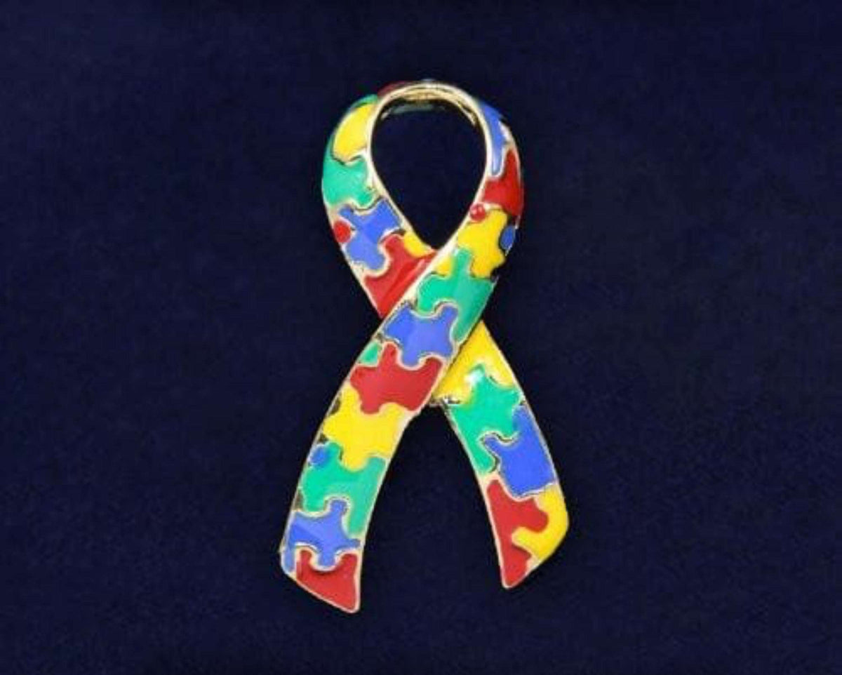 Autism and Aspergers Ribbon Pins - Large Ribbon - The House of Awareness