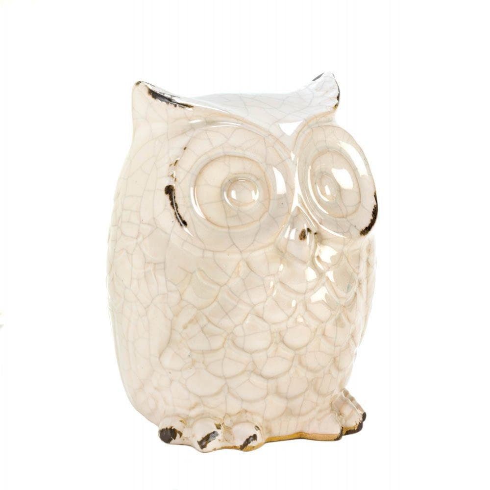 Wide-eyed Glazed White Owl Statue - The House of Awareness