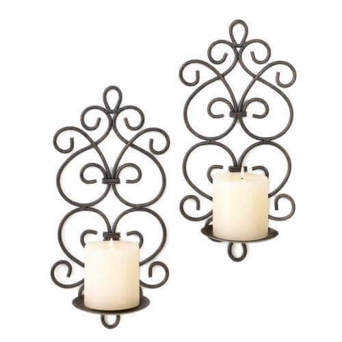 Black Iron Scrollwork Candle Wall Sconces - The House of Awareness