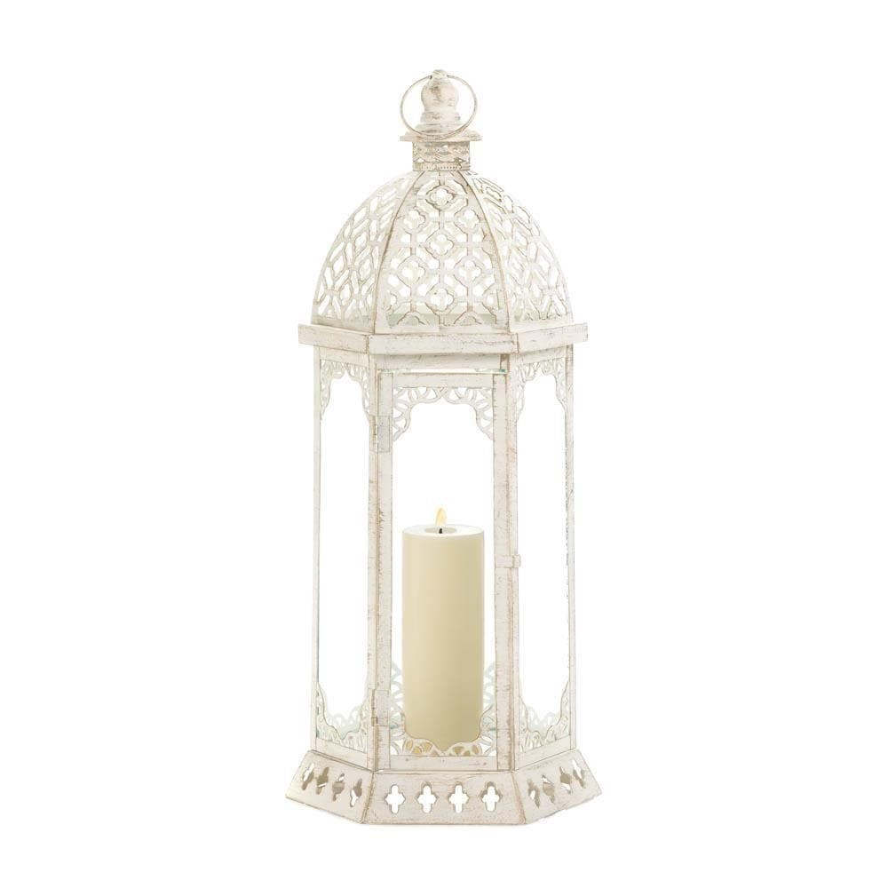 Set of 2 Graceful Distressed White Large Lanterns - The House of Awareness