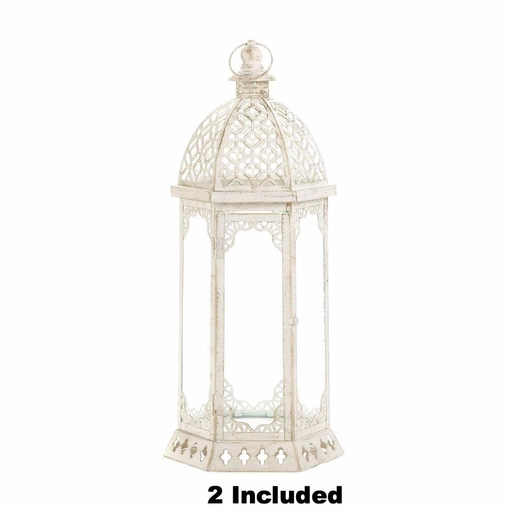 Set of 2 Graceful Distressed White Large Lanterns - The House of Awareness