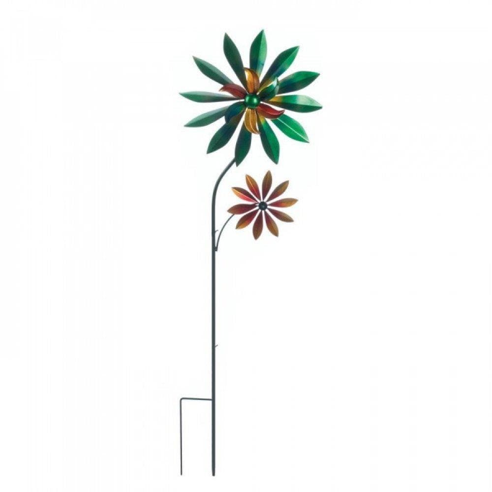 Set of 2 Flower Outdoor Garden Decorative Iron Spinning Windmills - The House of Awareness