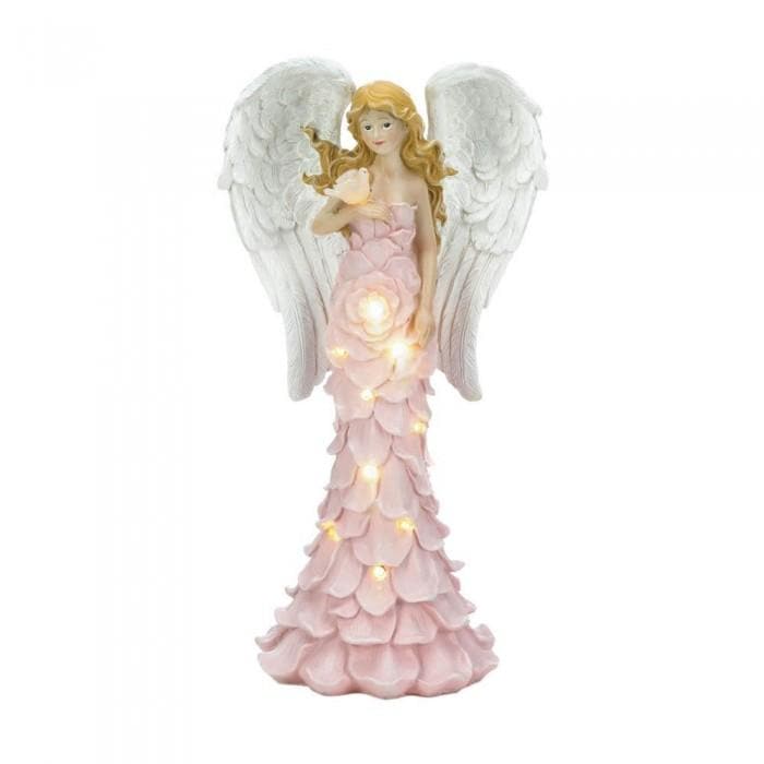 Solar Powered Pink Rose Angel Statue - The House of Awareness
