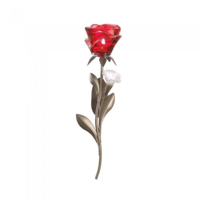 Beautiful Glass Red Rose Candle Wall Sconce - The House of Awareness